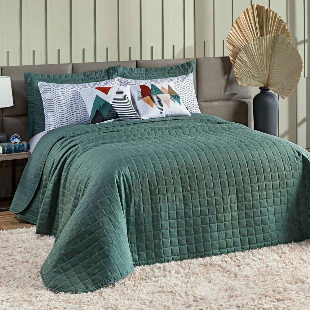Kit Colcha Matelassê Percal 300 Fios Basic Queen 07 Peças 100% Poliéster - Verde Mountains - 1