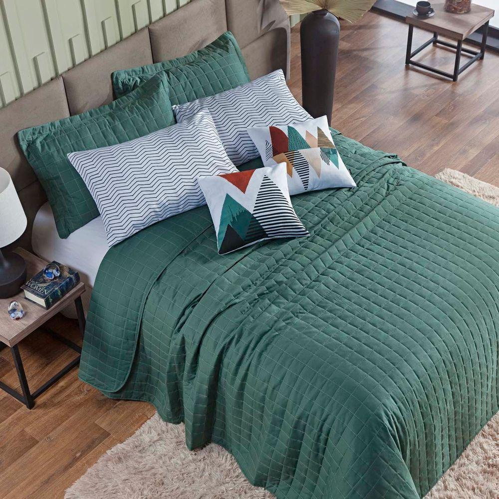 Kit Colcha Matelassê Percal 300 Fios Basic Queen 07 Peças 100% Poliéster - Verde Mountains - 2