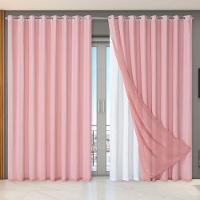 Cortina Dual Microfibra Voil Gaze Belga 2,70m X 2,30m 100% Poliéster - Rosa - 1