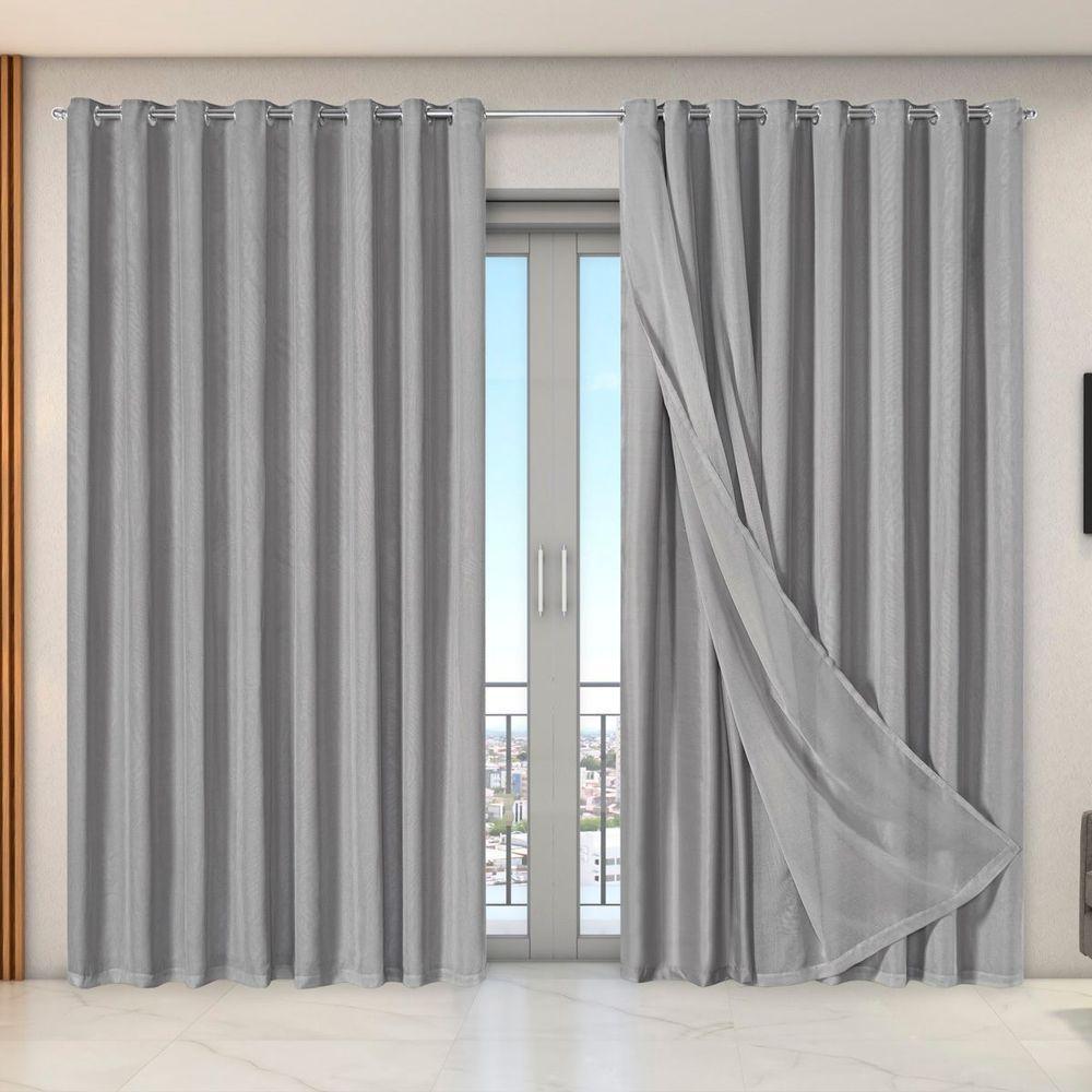 Cortina Dual Microfibra Voil Gaze Belga 4,00m X 2,70m 100% Poliéster - Cinza - 1