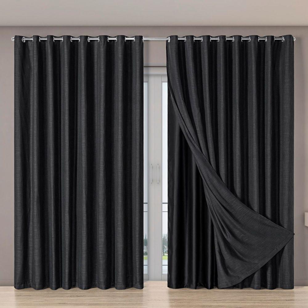 Cortina Tecido Blecaute Com Voil Gaze De Linho 5,60m X 2,70m 100% Poliéster - Preto - 1