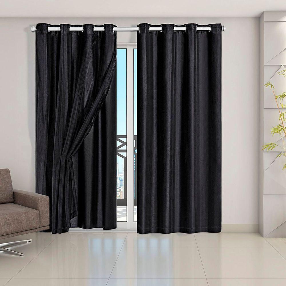 Cortina Blackout Voil Liso 2,80m X 2,30m Voil 100% Poliéster/forro 100% Pvc - Preta - 1