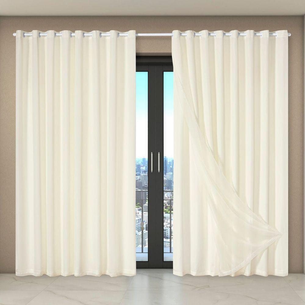 Cortina Dual Forro Microfibra C/ Voil Liso 5,60m X 2,70m 100% Poliéster - Bege - 1