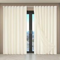 Cortina Dual Forro Microfibra C/ Voil Liso 5,60m X 2,70m 100% Poliéster - Bege - 1