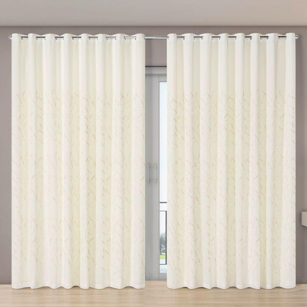 Cortina Dual Microfibra Voil Gaze Bordado 5,60m X 2,70m 100% Poliéster - Leaves Bege - 2