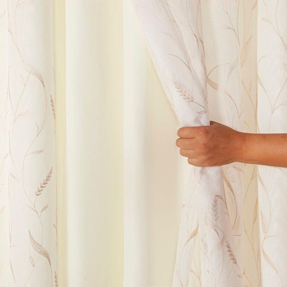 Cortina Dual Microfibra Voil Gaze Bordado 5,60m X 2,70m 100% Poliéster - Leaves Bege - 3