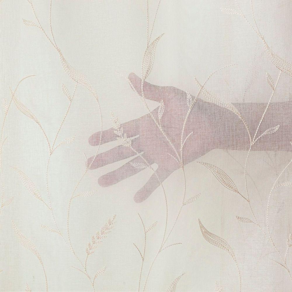 Cortina Dual Microfibra Voil Gaze Bordado 5,60m X 2,70m 100% Poliéster - Leaves Bege - 5