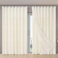 Cortina Dual Microfibra Voil Gaze Bordado 5,60m X 2,70m 100% Poliéster - Leaves Bege - 1