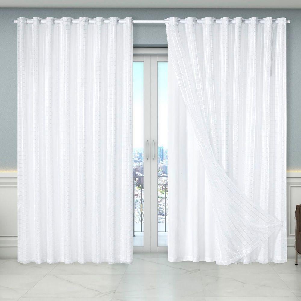 Cortina Dual Forro Microfibra C/ Voil Xadrez 5,60m X 2,70m 100% Poliéster - Branco - 1