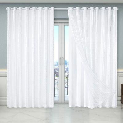 Cortina Dual Forro Microfibra C/ Voil Xadrez 5,60m X 2,70m 100% Poliéster - Branco