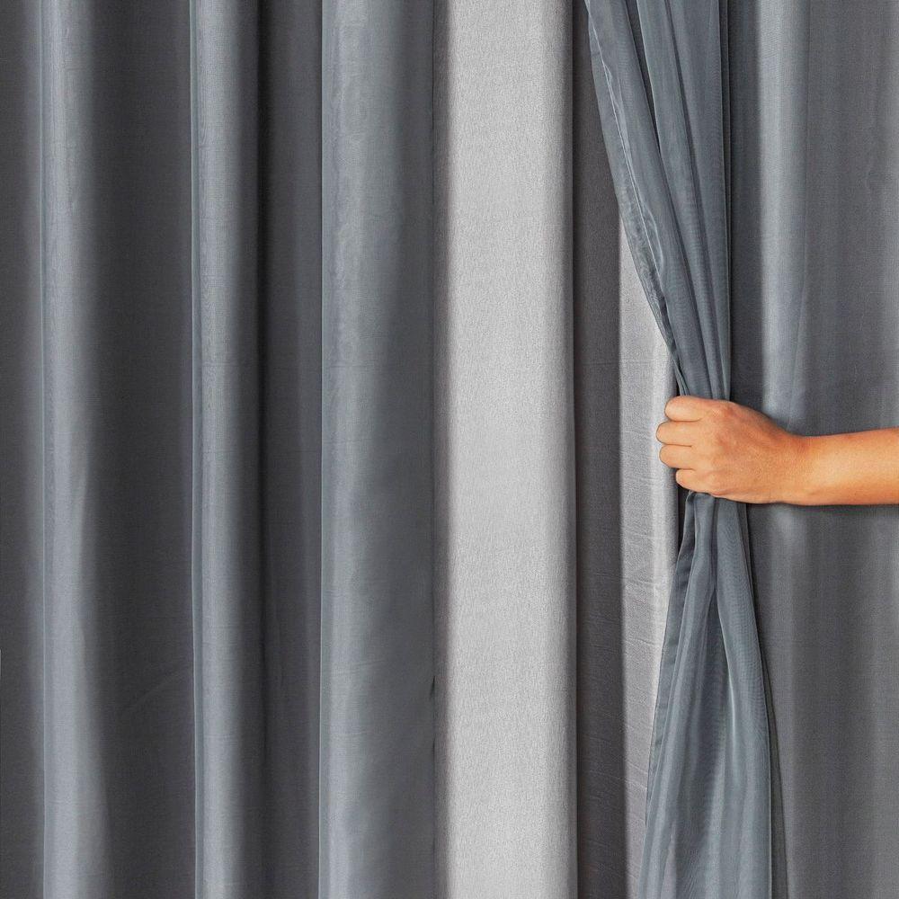 Cortina Dual Forro Microfibra C/ Voil Liso 4,00m X 2,70m 100% Poliéster - Cinza - 6