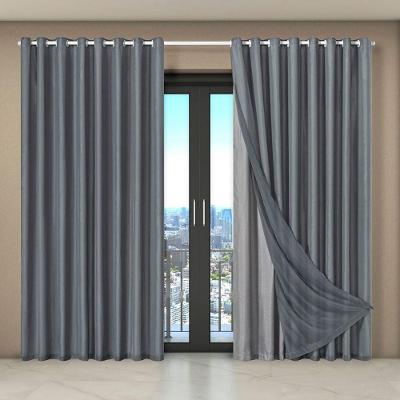 Cortina Dual Forro Microfibra C/ Voil Liso 4,00m X 2,70m 100% Poliéster - Cinza