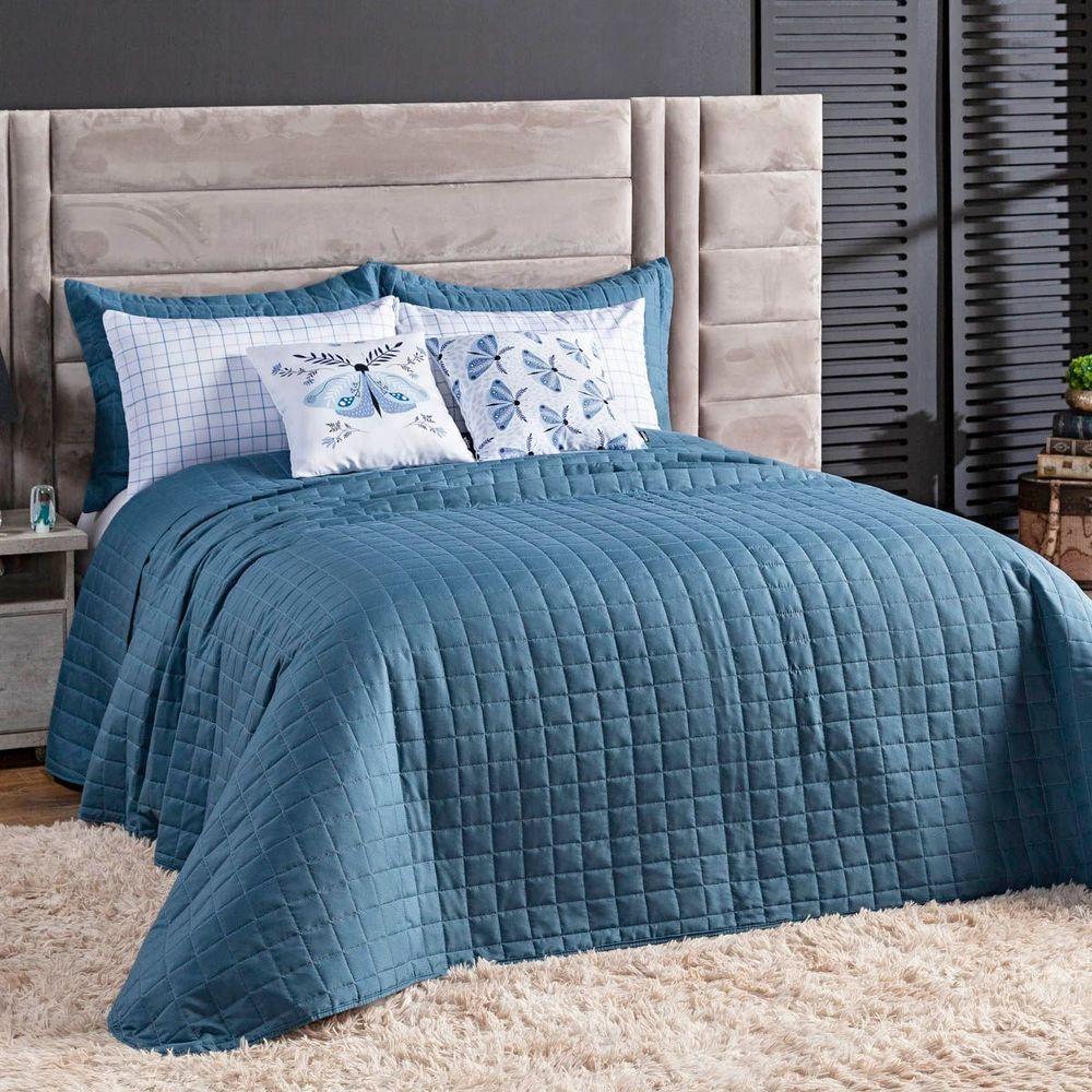 Kit Colcha Matelassê Percal 300 Fios Basic King 07 Peças 100% Poliéster - Azul Butterfly - 1