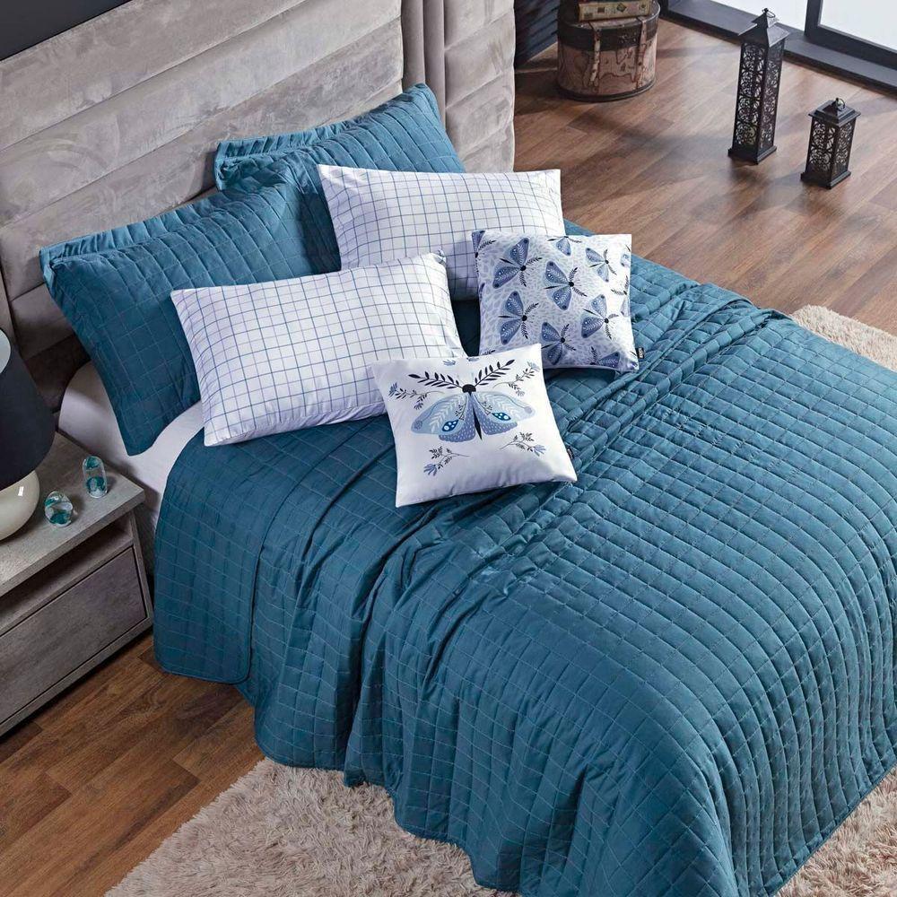 Kit Colcha Matelassê Percal 300 Fios Basic Casal 07 Peças 100% Poliéster - Azul Butterfly - 2