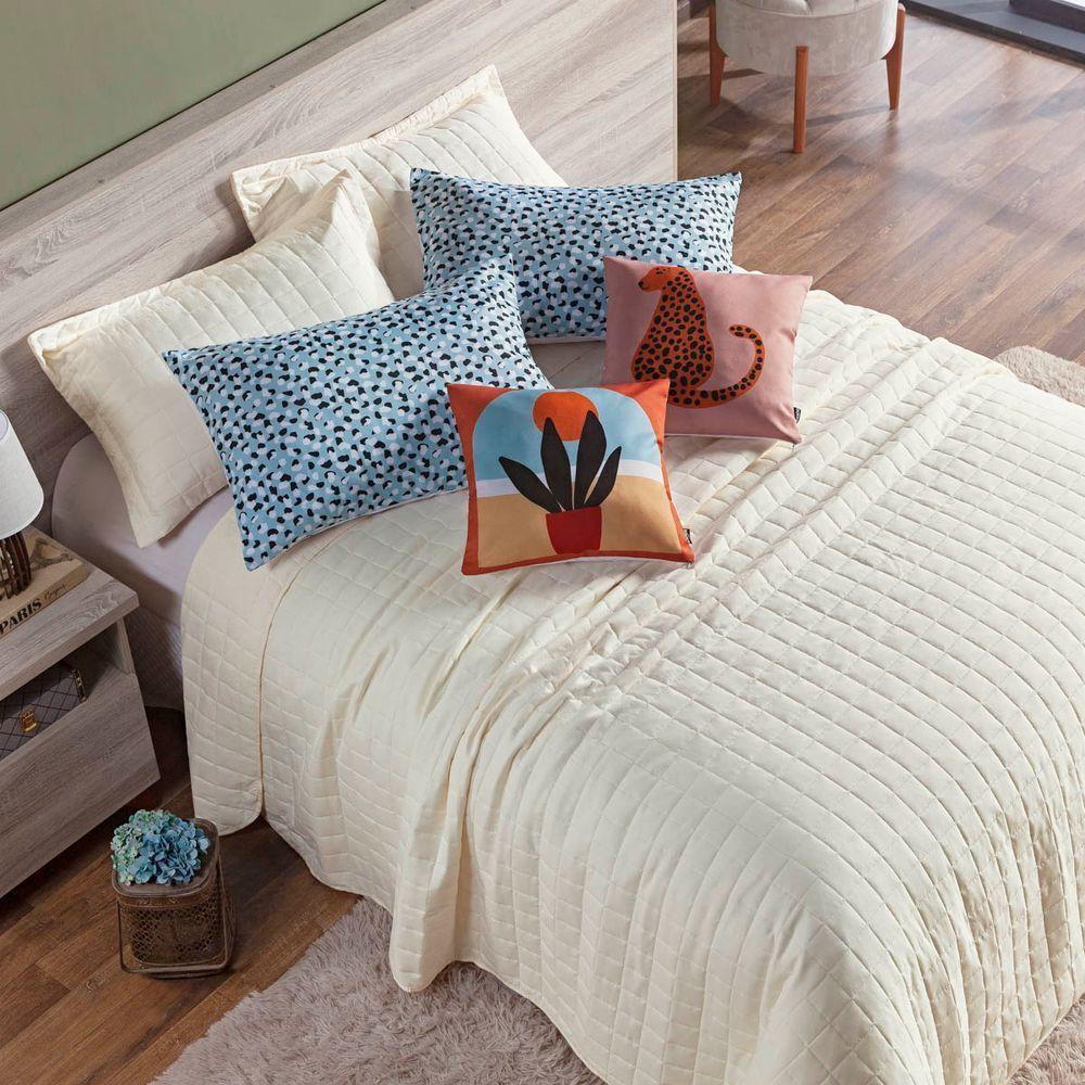 Kit Colcha Matelassê Percal 300 Fios Basic Queen 07 Peças 100% Poliéster - Marfim Jaquar - 2