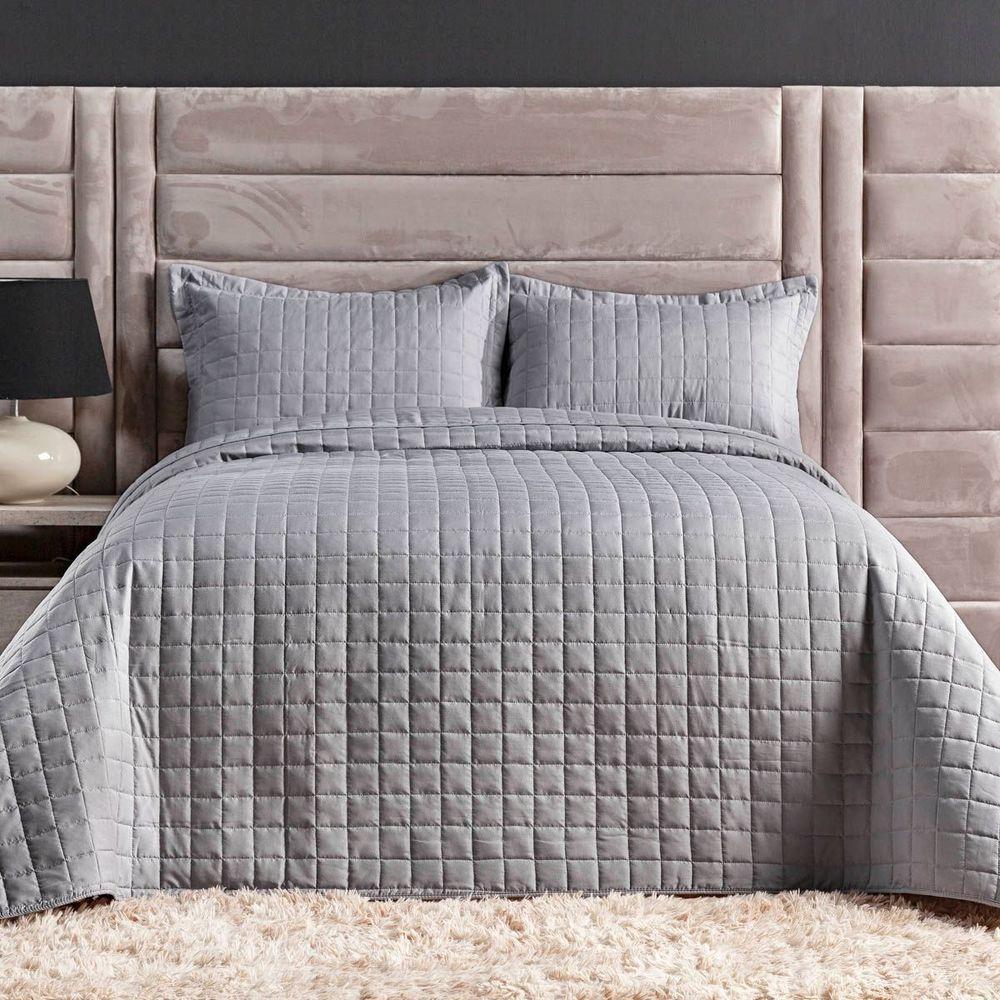 Cobre Leito Matelassê Percal 300 Fios Basic Queen 03 Peças 100% Poliéster - Cinza - 2