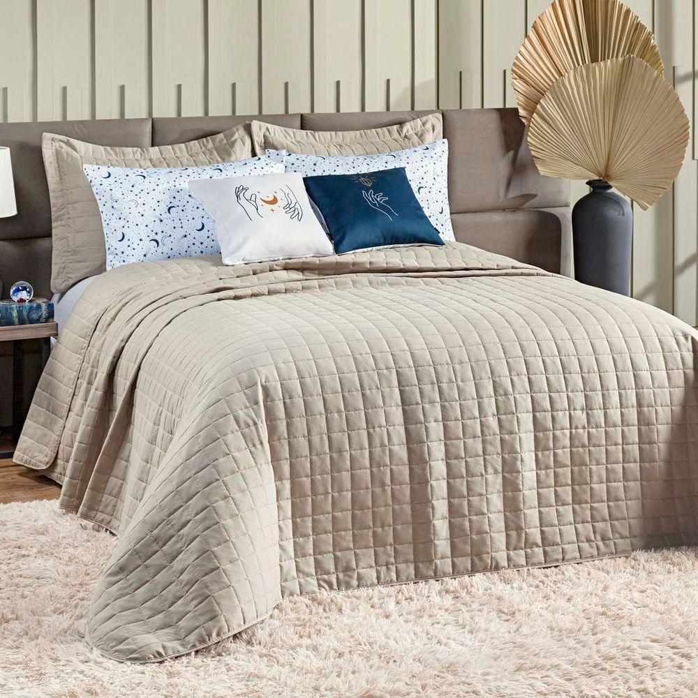 Kit Colcha Matelassê Percal 300 Fios Basic Casal 07 Peças 100% Poliéster - Bege Moon - 1