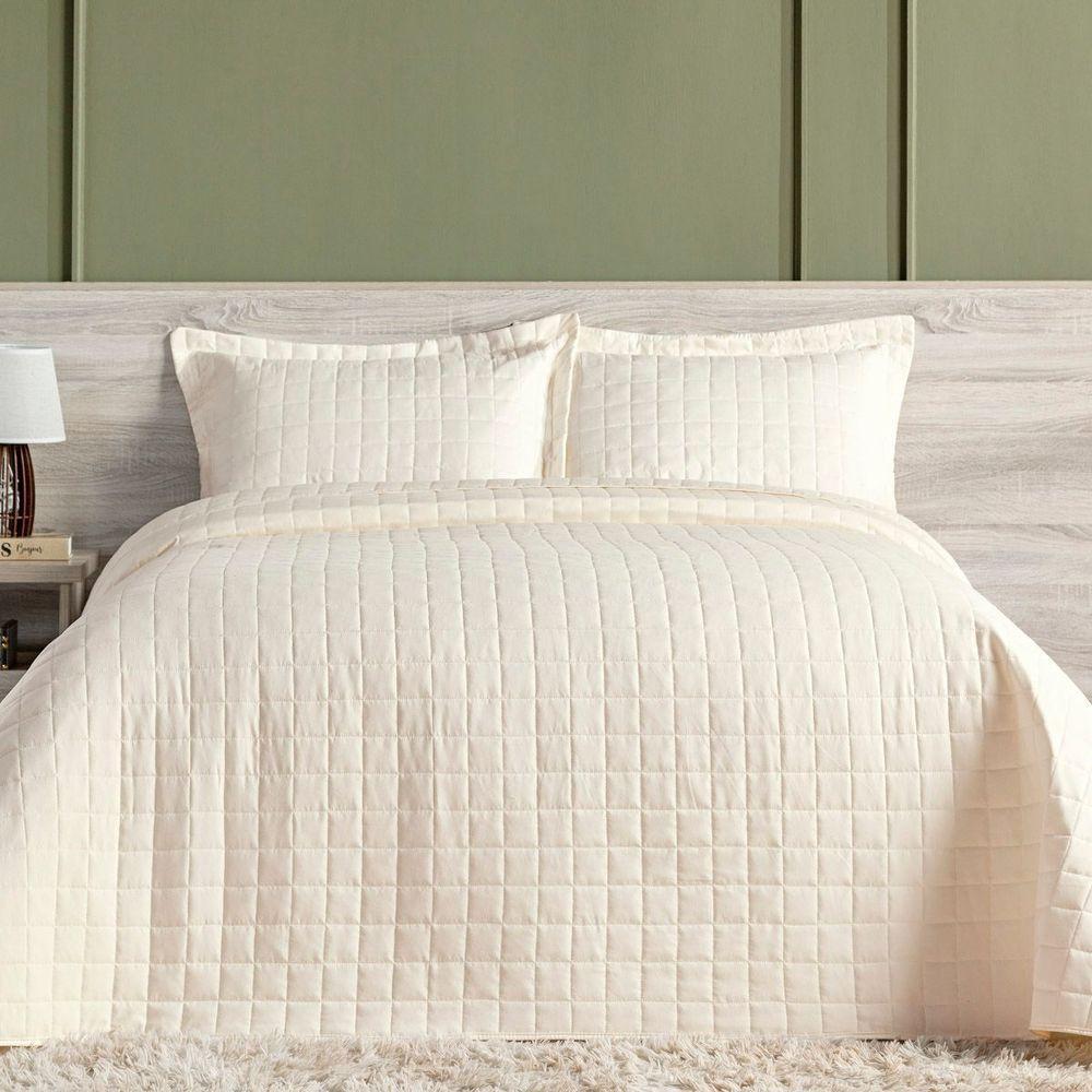 Cobre Leito Matelassê Percal 300 Fios Basic Queen 03 Peças 100% Poliéster - Marfim - 2