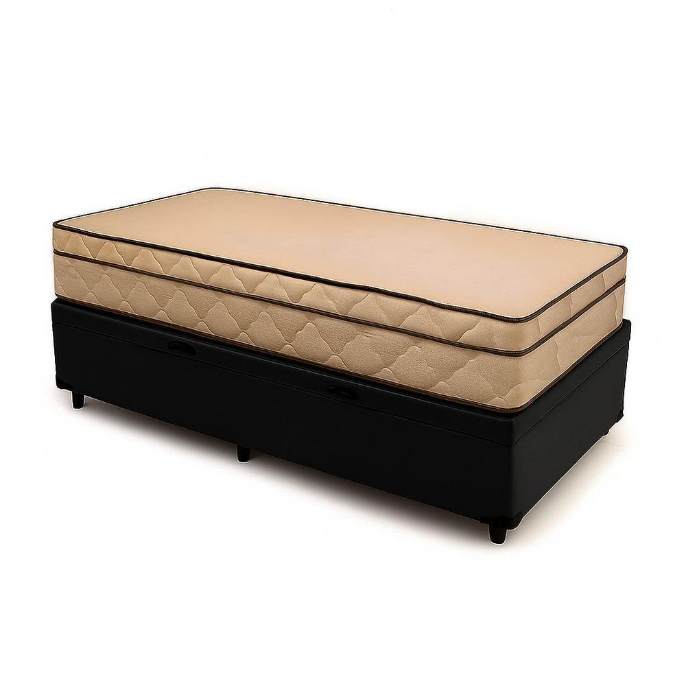 Cama Box Baú Solteiro 88 Tecido Sintético Preto Com Colchão Polônia Bello Box - D28 66x88x188 - 1
