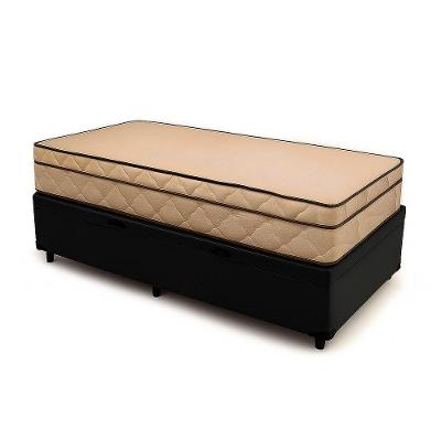 Cama Box Baú Solteiro 88 Tecido Sintético Preto Com Colchão Polônia Bello Box - D28 66x88x188