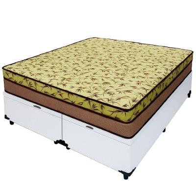 Cama Baú Casal 138 Bipartido Tecido Sintético Branco Com Colchão De Espuma Tokio D33 Bege