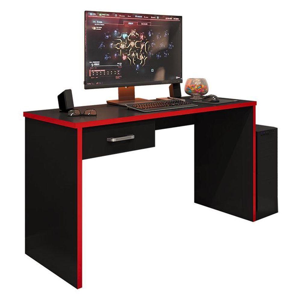 Mesa Para Computador Gamer New Drx 9000 Preto Trama Vermelho - Móveis Leão - 1