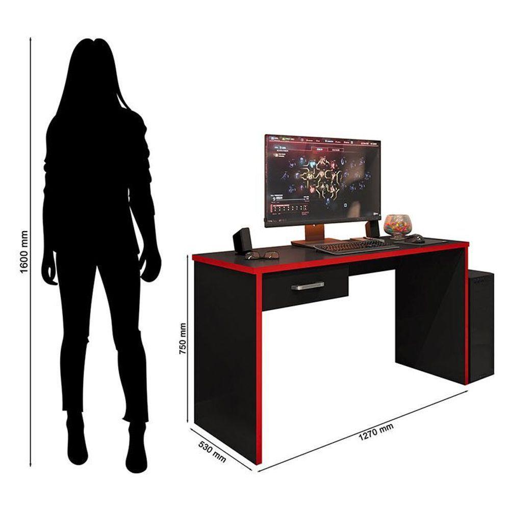 Mesa Para Computador Gamer New Drx 9000 Preto Trama Vermelho - Móveis Leão - 3