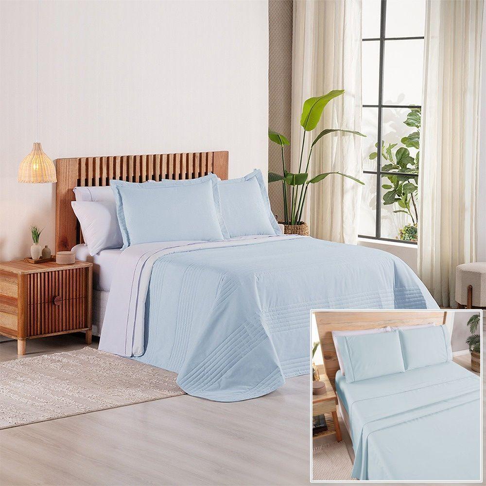 Kit Cobre Leito + Jogo De Cama Premier King 7 Peças Hipercal 200 Fios 80% Algodão, 20% Poliéster - Azul - 1