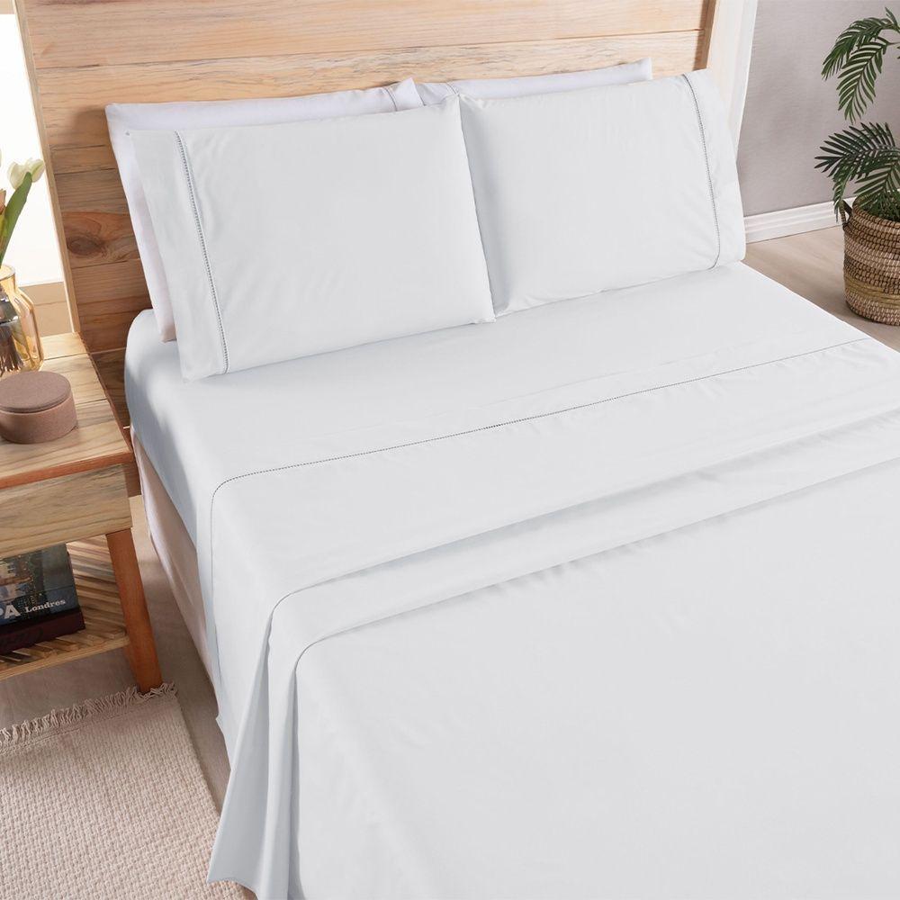 Kit Cobre Leito + Jogo De Cama Premier Casal 7 Peças Hipercal 200 Fios 80% Algodão, 20% Poliéster - Branco - 7
