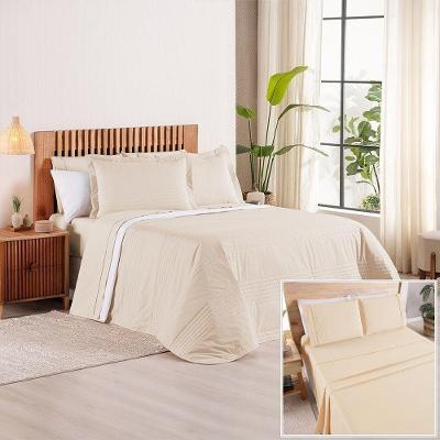 Kit Cobre Leito + Jogo De Cama Premier Queen 7 Peças Hipercal 200 Fios 80% Algodão, 20% Poliéster - Bege