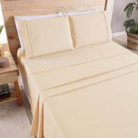 Kit Cobre Leito + Jogo De Cama Premier Queen 7 Peças Hipercal 200 Fios 80% Algodão, 20% Poliéster - Bege - 7