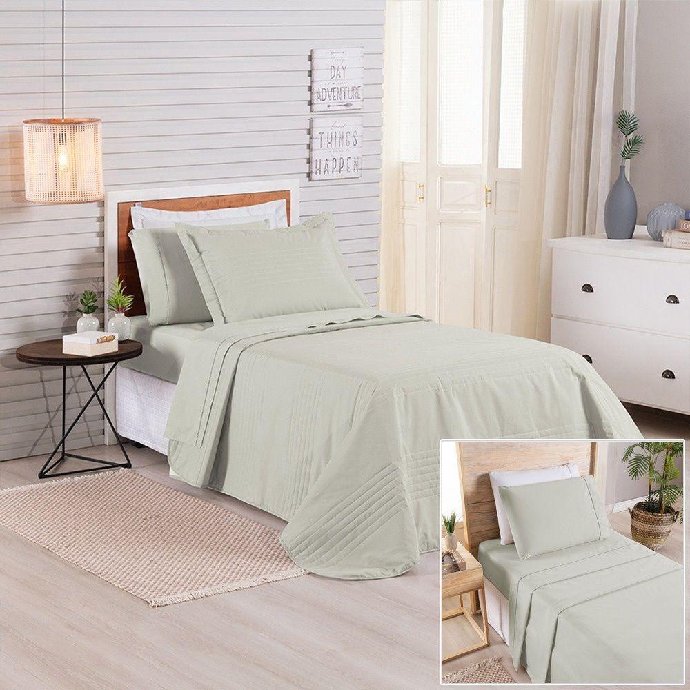 Kit Cobre Leito + Jogo De Cama Premier Solteiro 5 Peças Hipercal 200 Fios 80% Algodão, 20% Poliéster - Caqui - 1