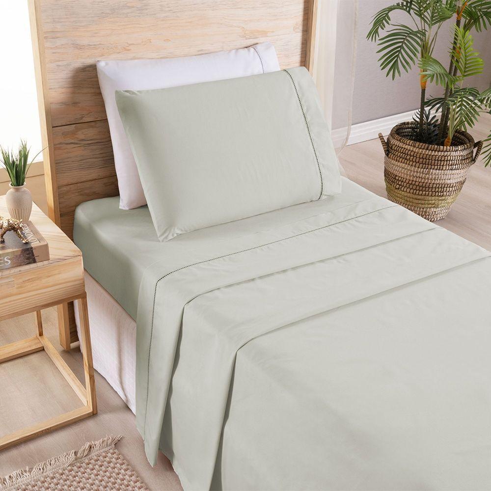Kit Cobre Leito + Jogo De Cama Premier Solteiro 5 Peças Hipercal 200 Fios 80% Algodão, 20% Poliéster - Caqui - 5