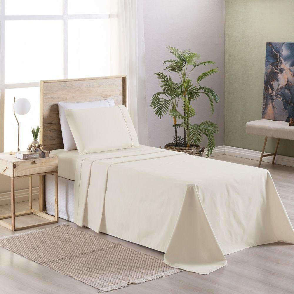 Jogo De Cama Premier Solteiro 02 Peças Hipercal 200 Fios 80% Algodão, 20% Poliéster - Palha - 1