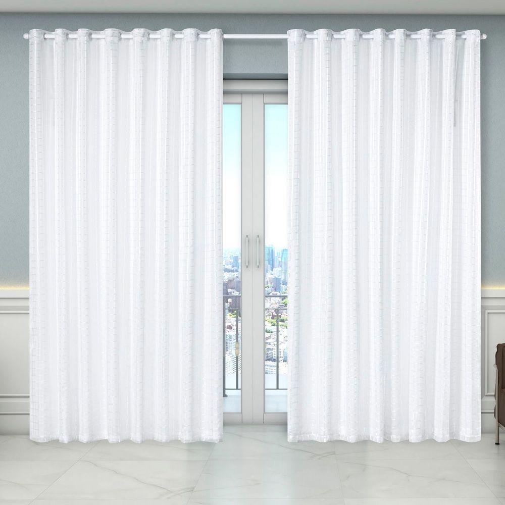 Cortina Dual Forro Microfibra C/ Voil Xadrez 4,00m X 2,70m 100% Poliéster - Branco - 2