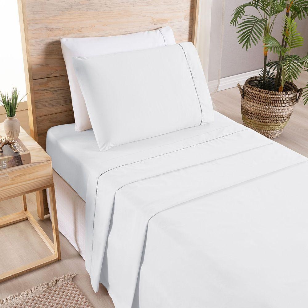 Kit Cobre Leito + Jogo De Cama Premier Solteiro 5 Peças Hipercal 200 Fios 80% Algodão, 20% Poliéster - Branco - 9