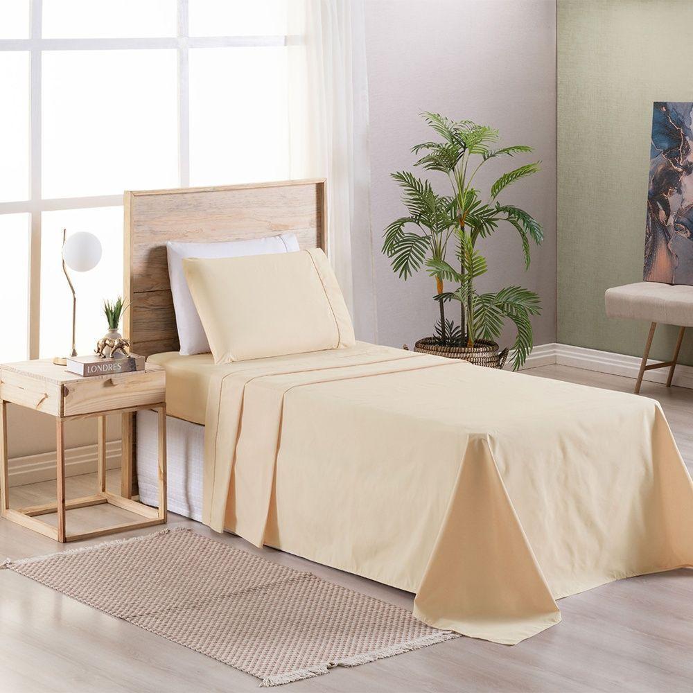 Jogo De Cama Premier Solteiro 03 Peças Hipercal 200 Fios 80% Algodão, 20% Poliéster - Bege - 2