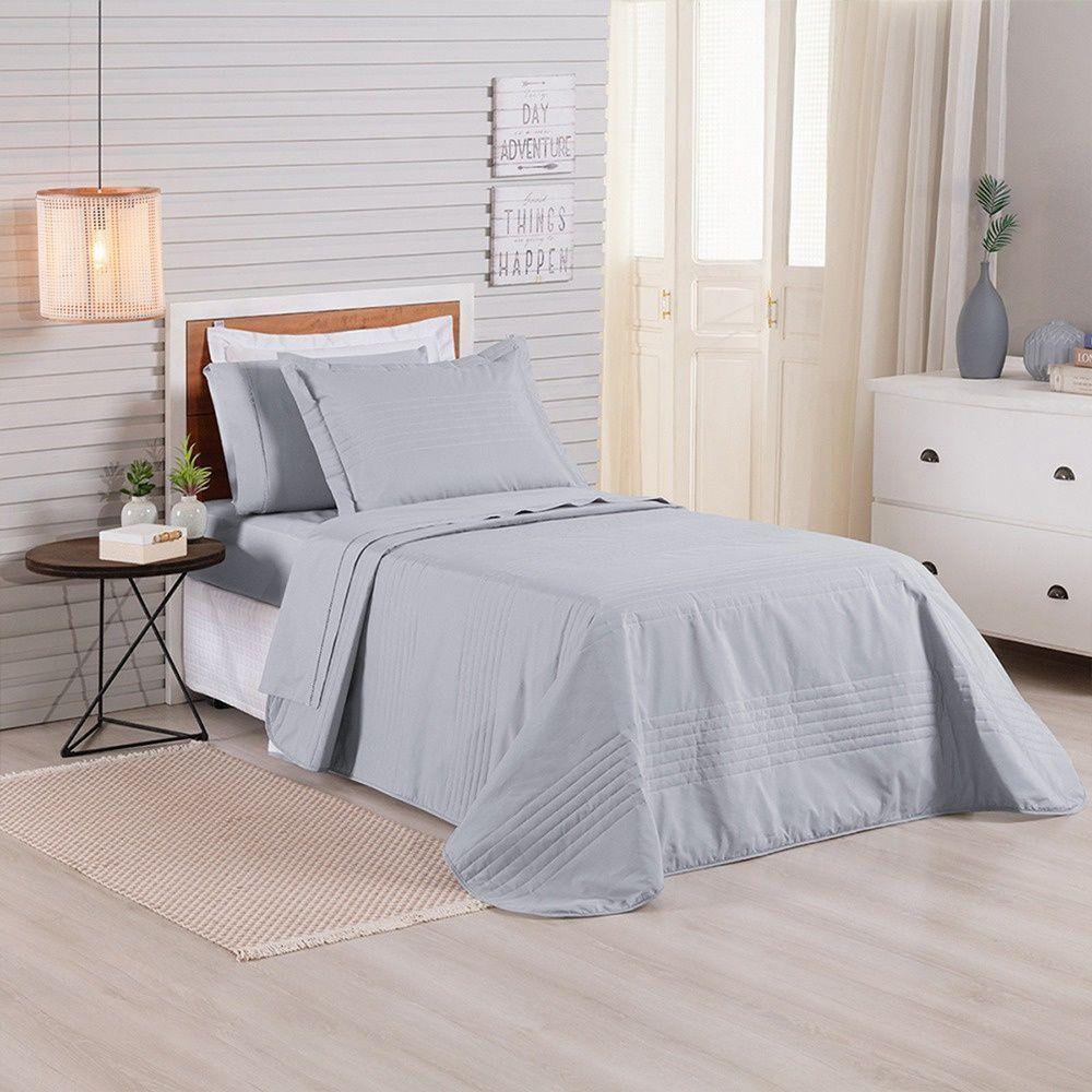 Kit Cobre Leito Premier Solteiro 2 Peças Hipercal 200 Fios 80% Algodão, 20% Poliéster - Cinza - 2