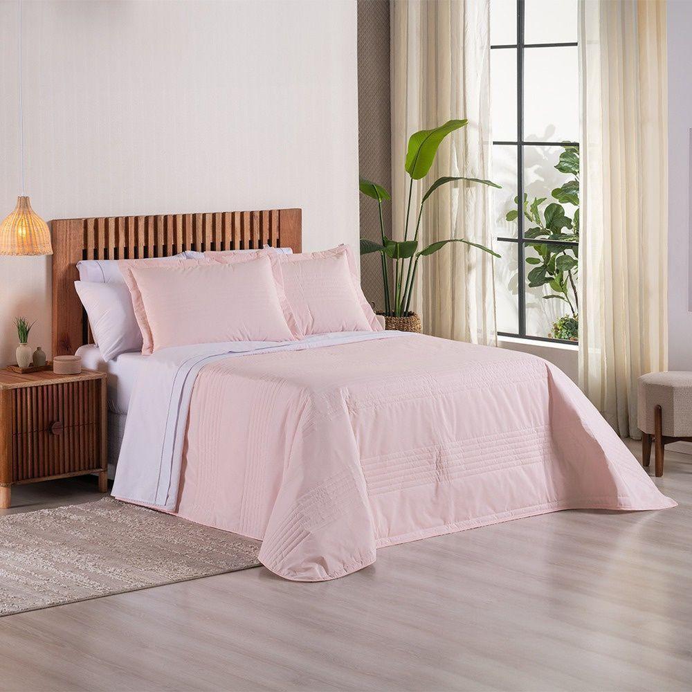 Kit Cobre Leito + Jogo De Cama Premier Queen 7 Peças Hipercal 200 Fios 80% Algodão, 20% Poliéster - Rosa - 4