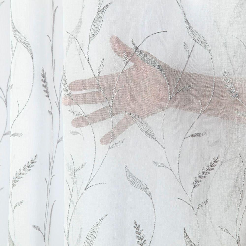 Cortina Dual Microfibra Voil Gaze Bordado 2,70m X 2,30m 100% Poliéster - Leaves Branco - 5