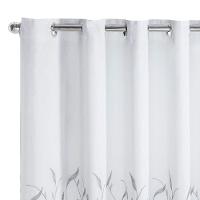 Cortina Dual Microfibra Voil Gaze Bordado 2,70m X 2,30m 100% Poliéster - Leaves Branco