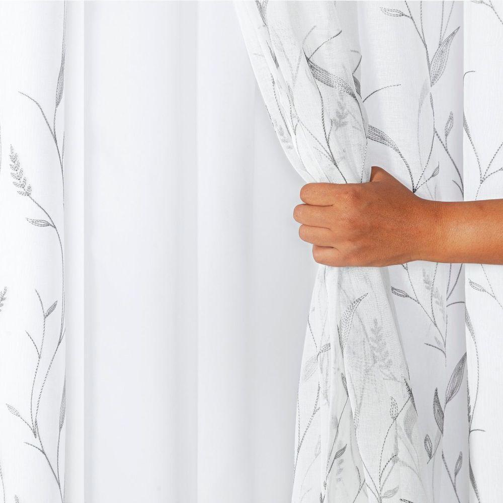 Cortina Dual Microfibra Voil Gaze Bordado 4,00m X 2,70m 100% Poliéster - Leaves Branco - 4