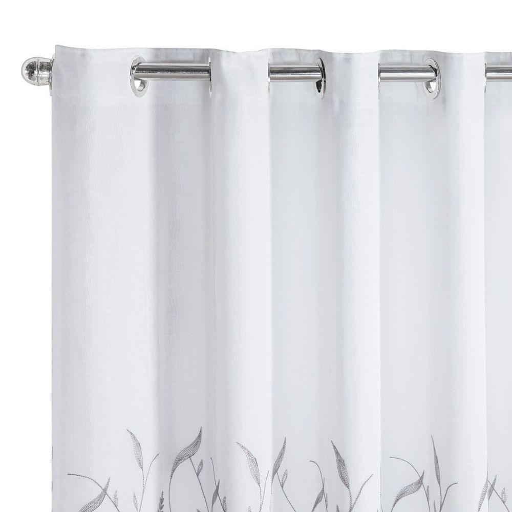 Cortina Dual Microfibra Voil Gaze Bordado 4,00m X 2,70m 100% Poliéster - Leaves Branco - 5