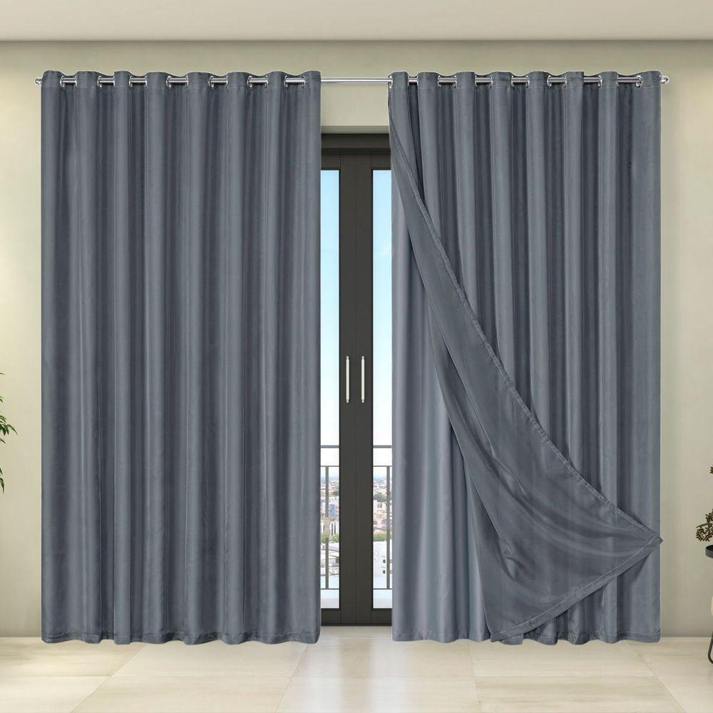 Cortina Tecido Blecaute Com Voil Liso 5,60m X 2,70m 100% Poliéster 100% Poliéster - Cinza - 1