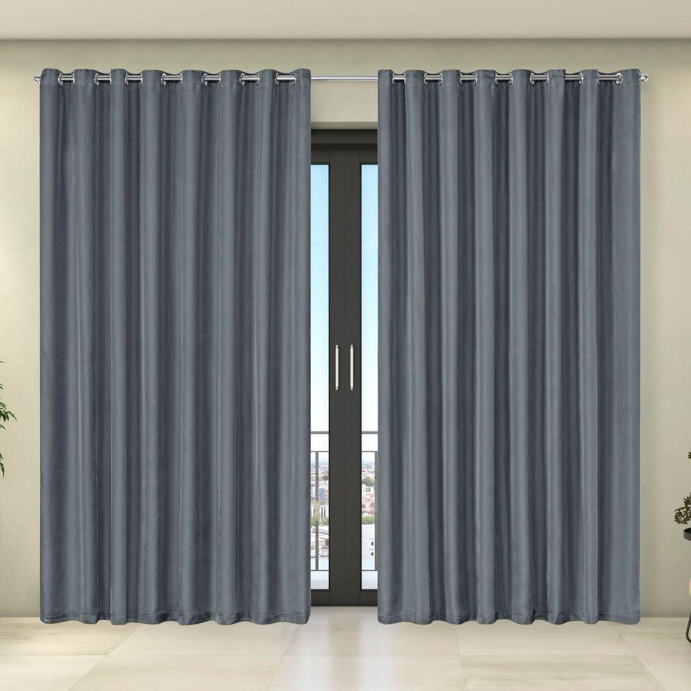 Cortina Tecido Blecaute Com Voil Liso 5,60m X 2,70m 100% Poliéster 100% Poliéster - Cinza - 4