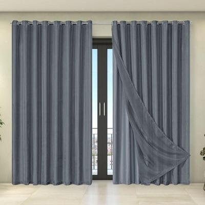 Cortina Tecido Blecaute Com Voil Liso 2,70m X 2,30m 100% Poliéster 100% Poliéster - Cinza