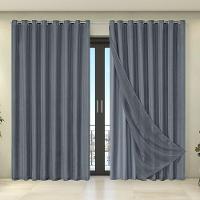 Cortina Tecido Blecaute Com Voil Liso 2,70m X 2,30m 100% Poliéster 100% Poliéster - Cinza - 1