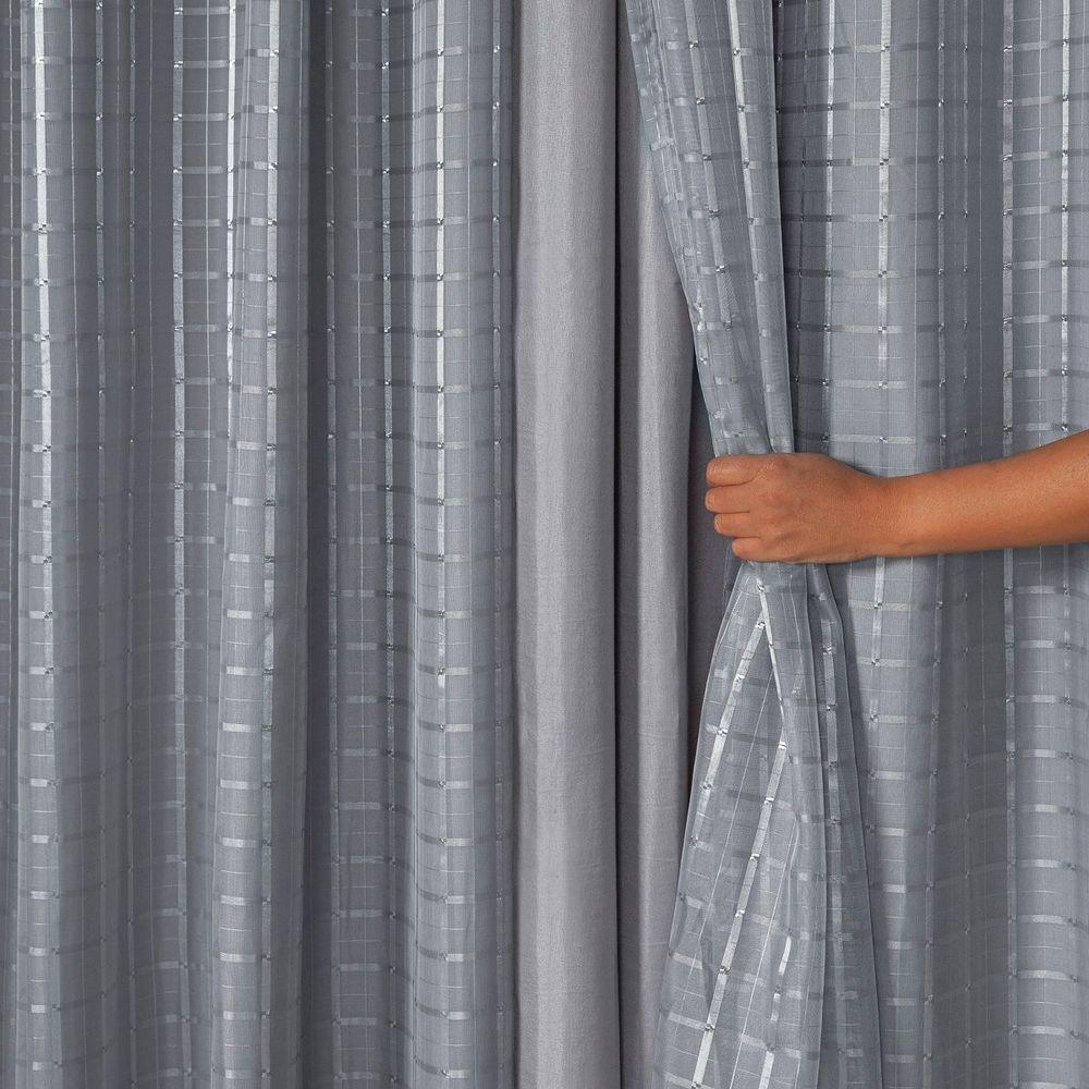 Cortina Dual Forro Microfibra C/ Voil Xadrez 4,00m X 2,70m 100% Poliéster - Cinza - 4
