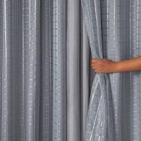 Cortina Dual Forro Microfibra C/ Voil Xadrez 4,00m X 2,70m 100% Poliéster - Cinza