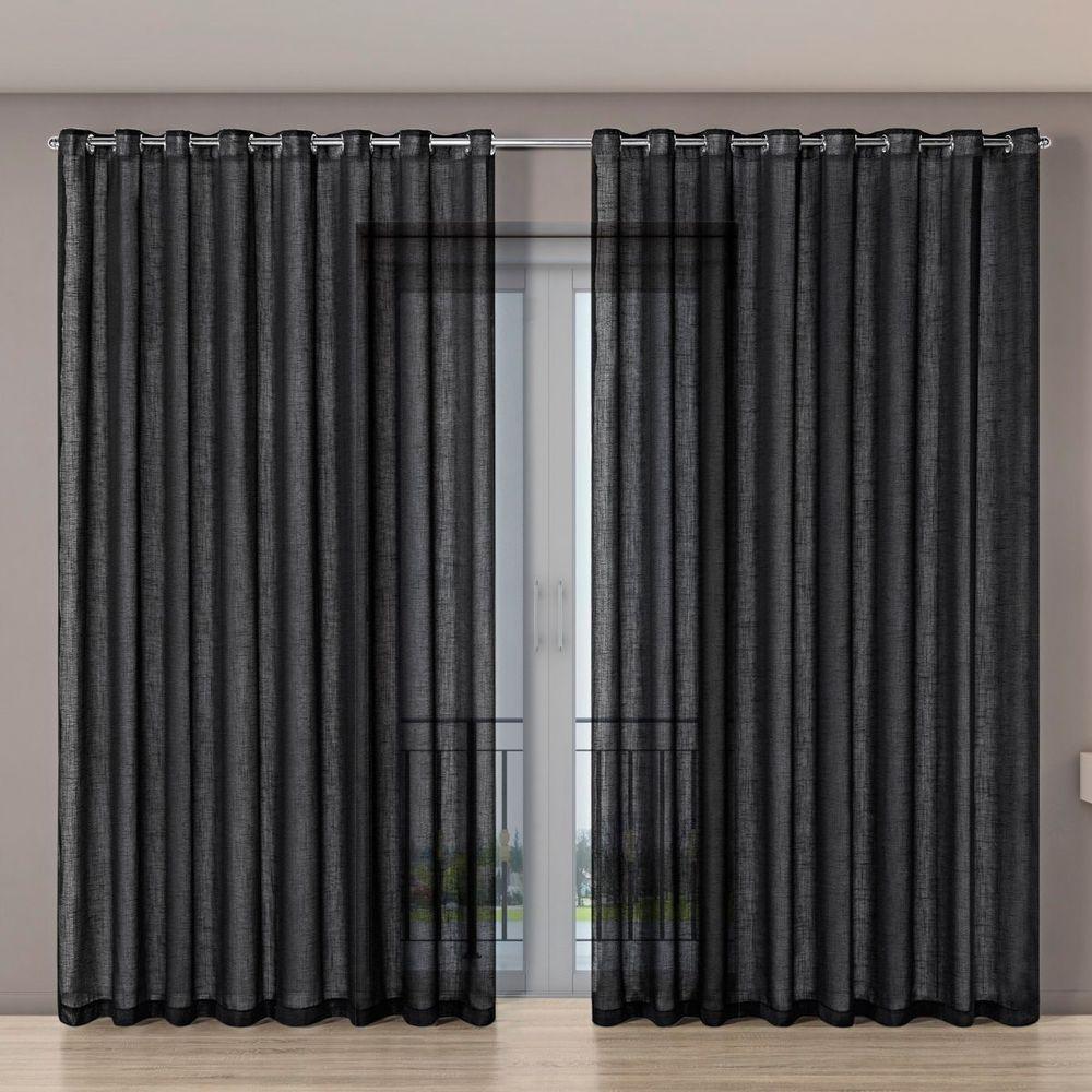 Cortina Voil Gaze De Linho 2,80m X 2,30m 100% Poliéster - Preto - 1
